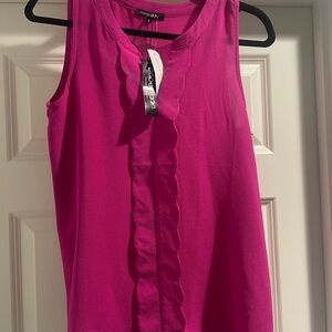 Papermoon Pink Ruffled Sleeveless Blouse with Mandarin Collar